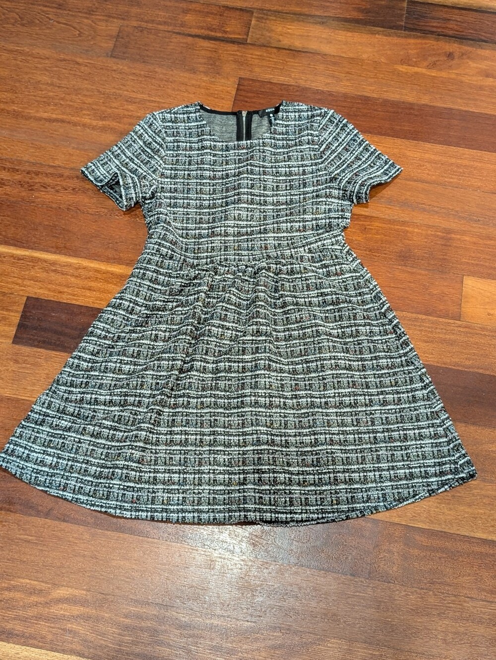 Aqua Black and White Tweed Dress Stretch A-line